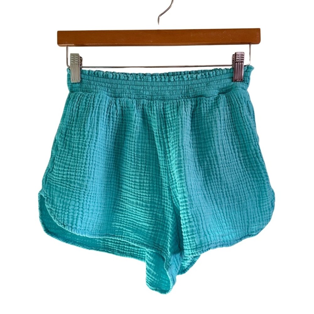 Aerie Gauze Lounge Shorts Aqua Blue Textured Pull-On Size Small